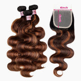 Tissage Body Wave Mèches Marron avec Closure – Cheveux Brésiliens