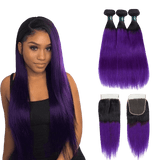 Tissage Violet Naturel (3 Paquets + Closure)