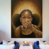 Tableau africain petite fille noire en pleure