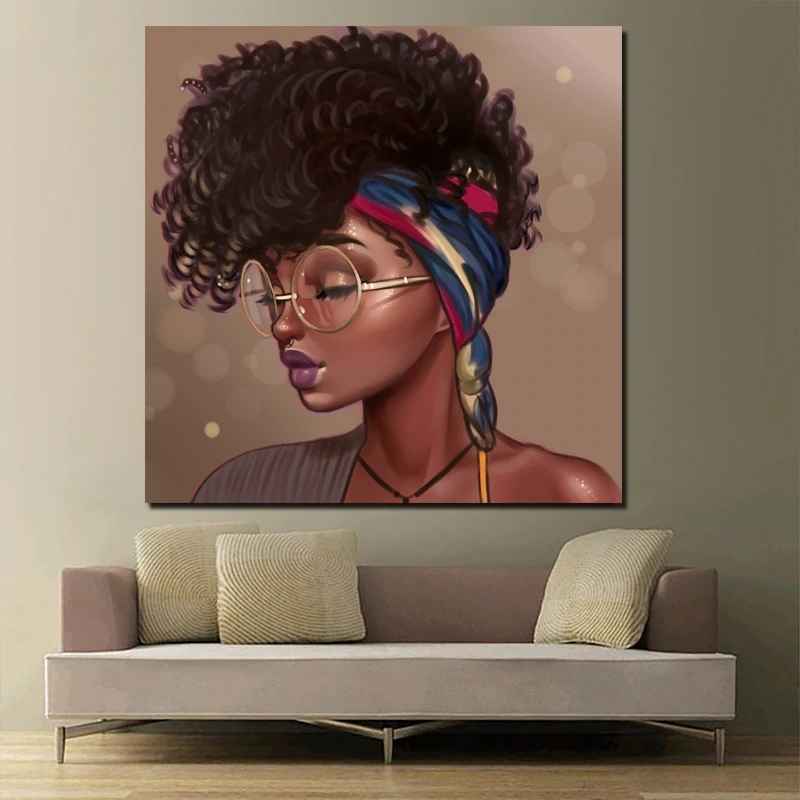 Art mural afro-américain noir femme Portrait toile peinture affiche