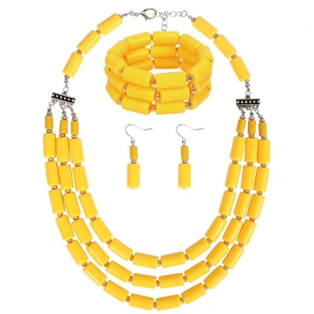 BJA-005 - Grand et lourd COLLIER Africain 65 cm 3 rangs perles pâte de verre 8x10 mm façon CORAIL - 253 gr BJA-005 - Grand et lourd COLLIER Africain 65 cm 3 rangs perles pâte de verre 8x10 mm façon CORAIL - 253 gr
