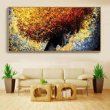 tableau femme chevaux arbre