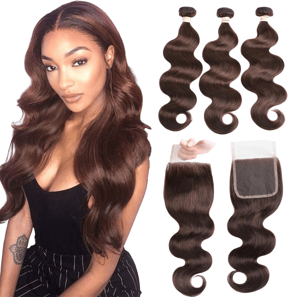 Tissage Brésilien Body Wave Chocolat Avec Top Closure