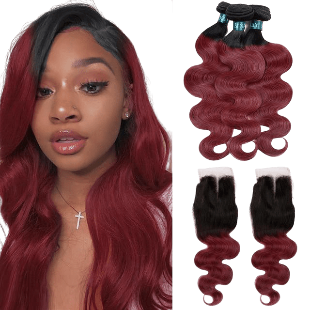 Tissage Bouclé Rouge Bordeau (3 Paquets + Closure)