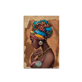 Tableau femme noire avec foulard en wax
