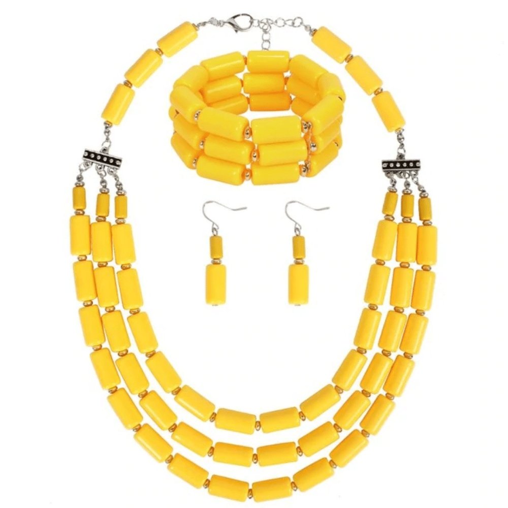 Collier Africain en perles jaunes