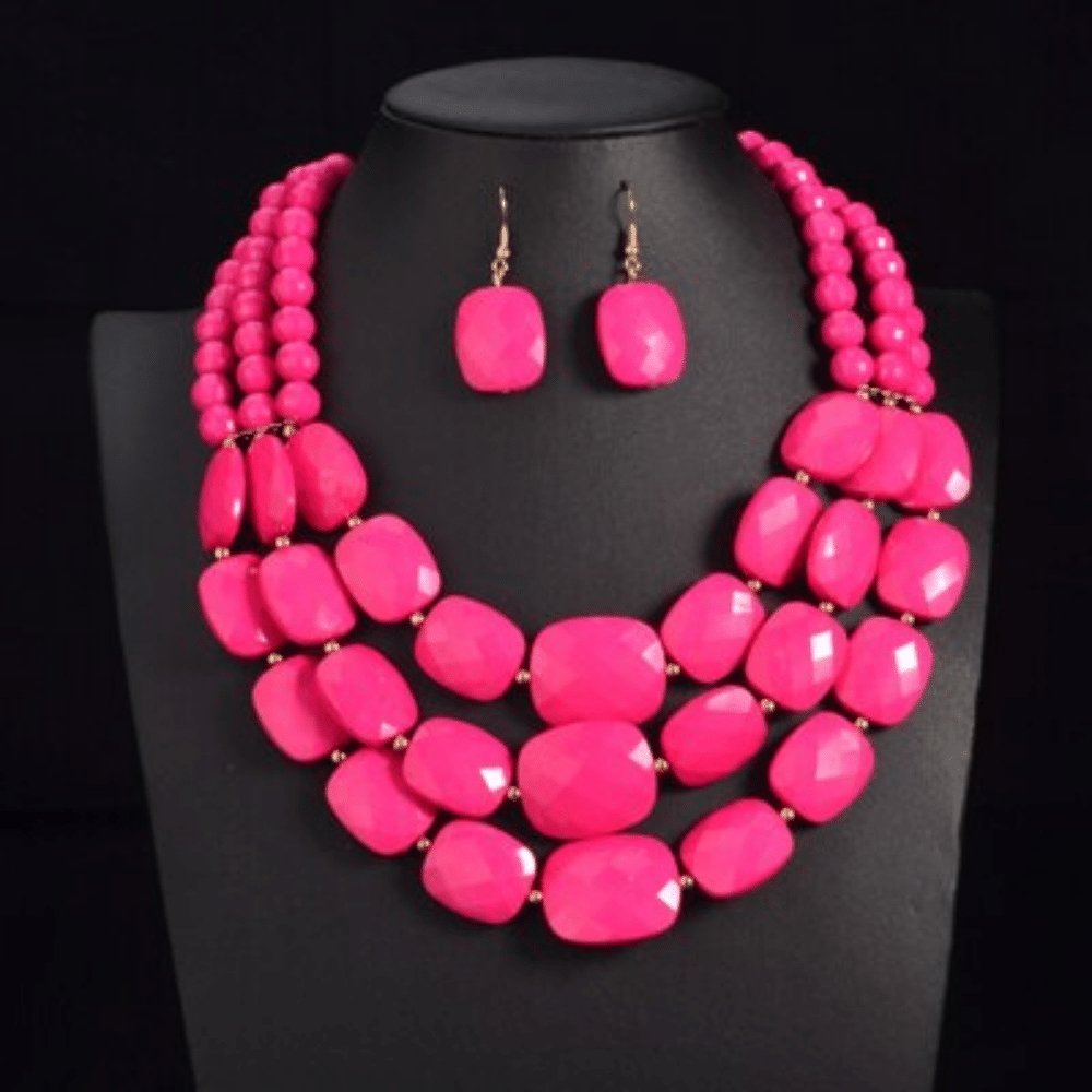 Collier Africain Perles en verre rose