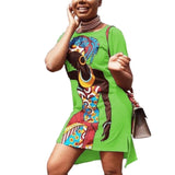 Robe chemise africaine verte imprimée femme noire