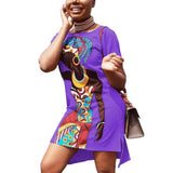 Robe courte violette imprimée femme noire 