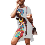 Robe chemise africaine grise imprimée femme africaine