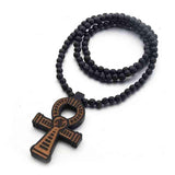 collier croix ankh bois