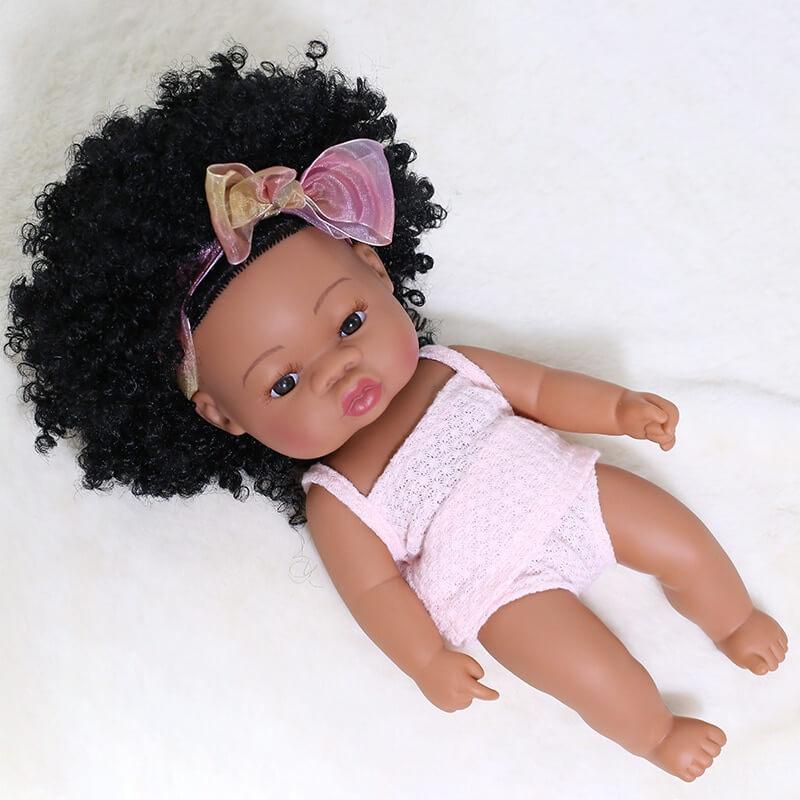 Dilwe Poupées reborn Poupée Bébé Renaissance 14po Poupée Fille Africaine à  Peau Noire Jouet Enfant à Mode Cadeau(Q14-50 Rose