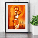 Tableau femme africaine fond orange